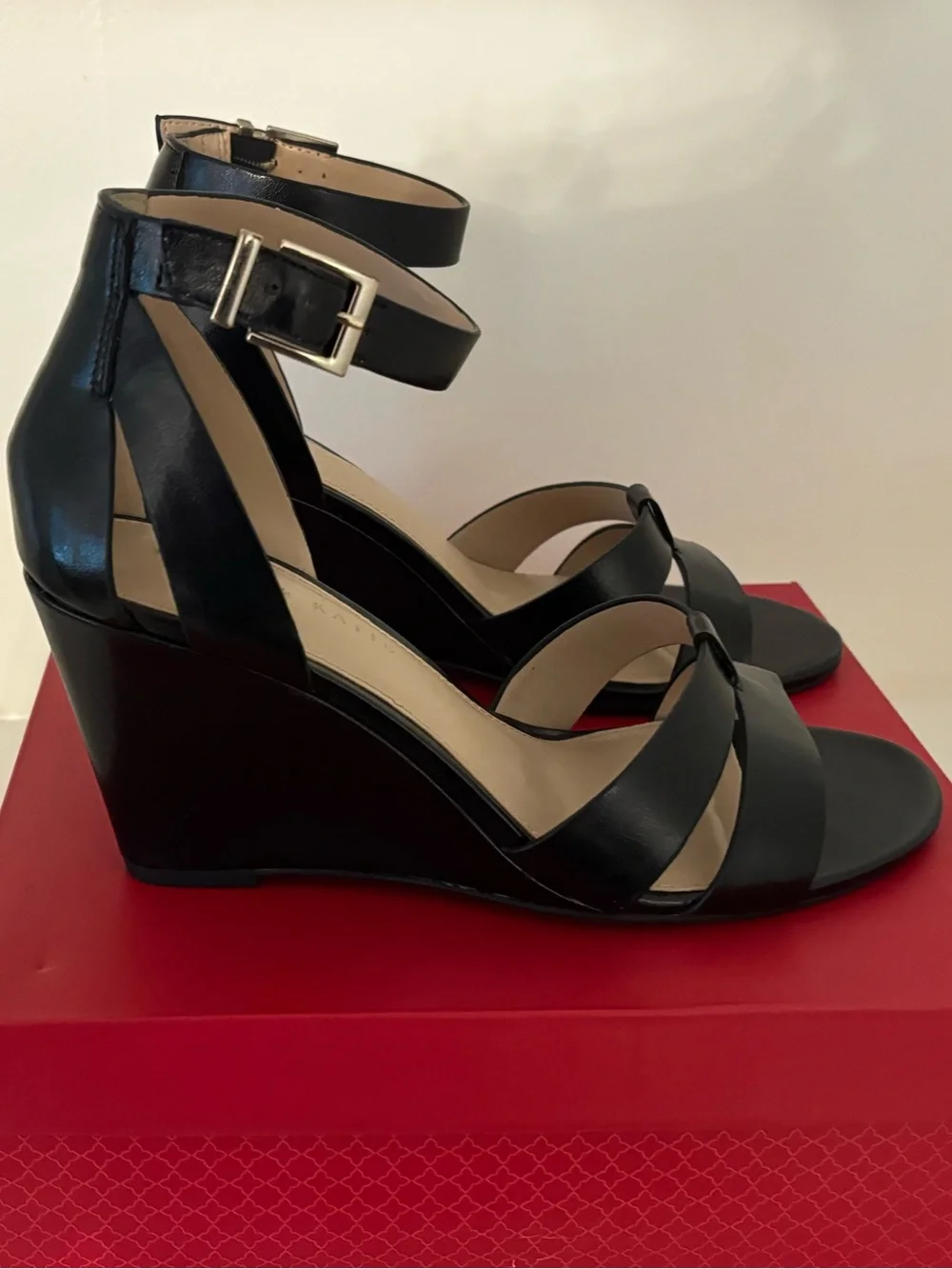 Black Ankle-Strap Wedge Sandals